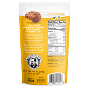 Salted Caramel Churro Inspired Almonds. Image of the back portion of a single package. Ingredients: Almonds, Sugar, Butter, Natural Flavors, Dextrose, Brown Sugar, Salted Cinnamon, Molasses Powder. Contains: Almonds, Milk.