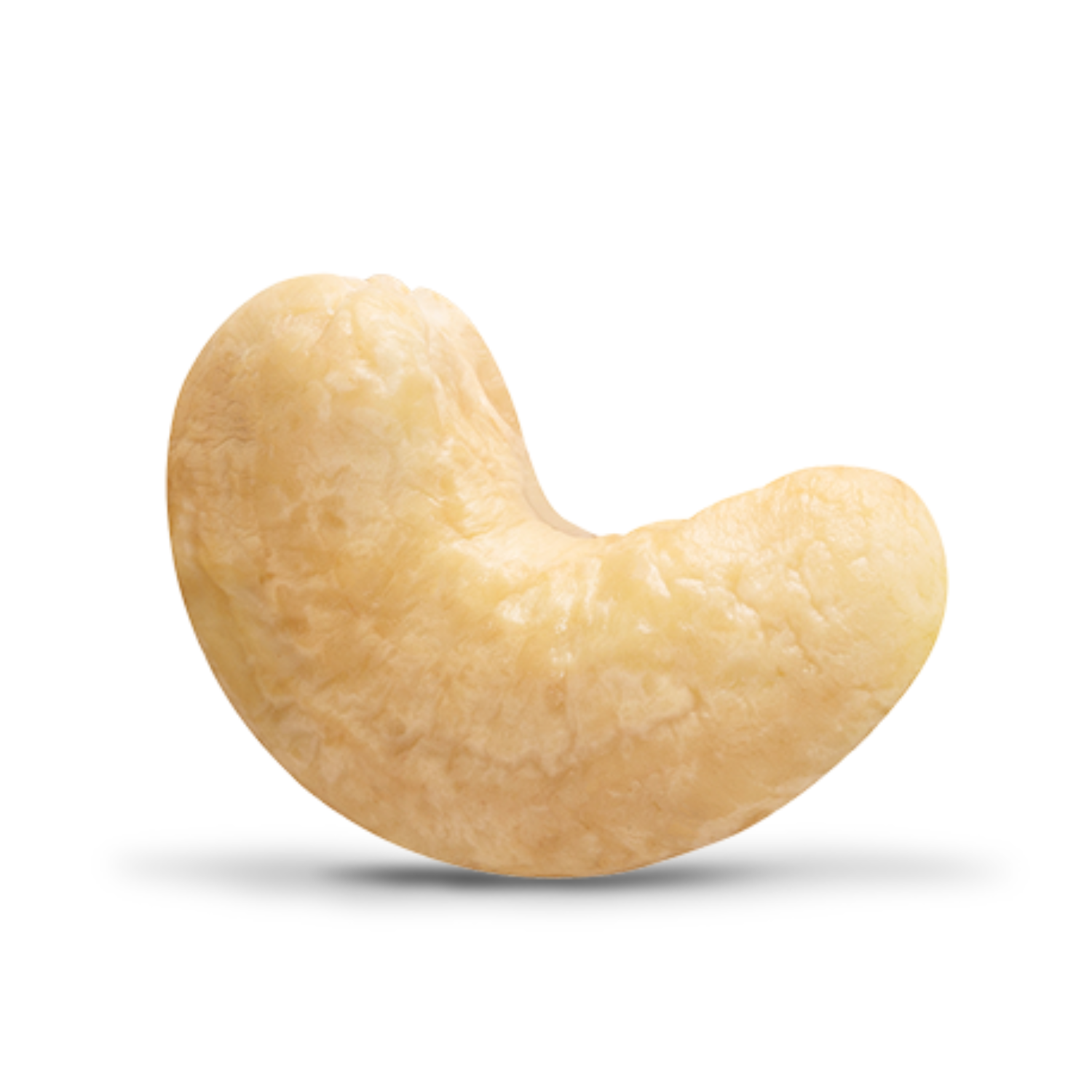Single cashew nut on a white background