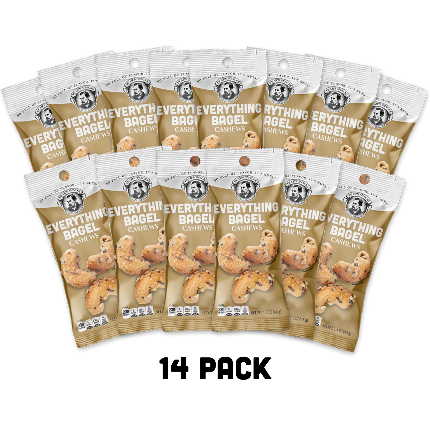 14-pack of Everything Bagel Cashews on a white background