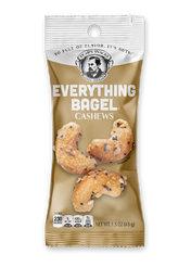 Packaged everything bagel single serve 1.5oz cashews with a brand logo on a white background