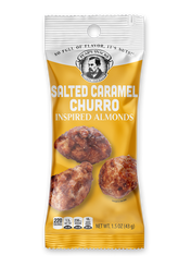 Packaged Salted Caramel Churro single serve 1.5oz Almonds with a brand logo on a white background