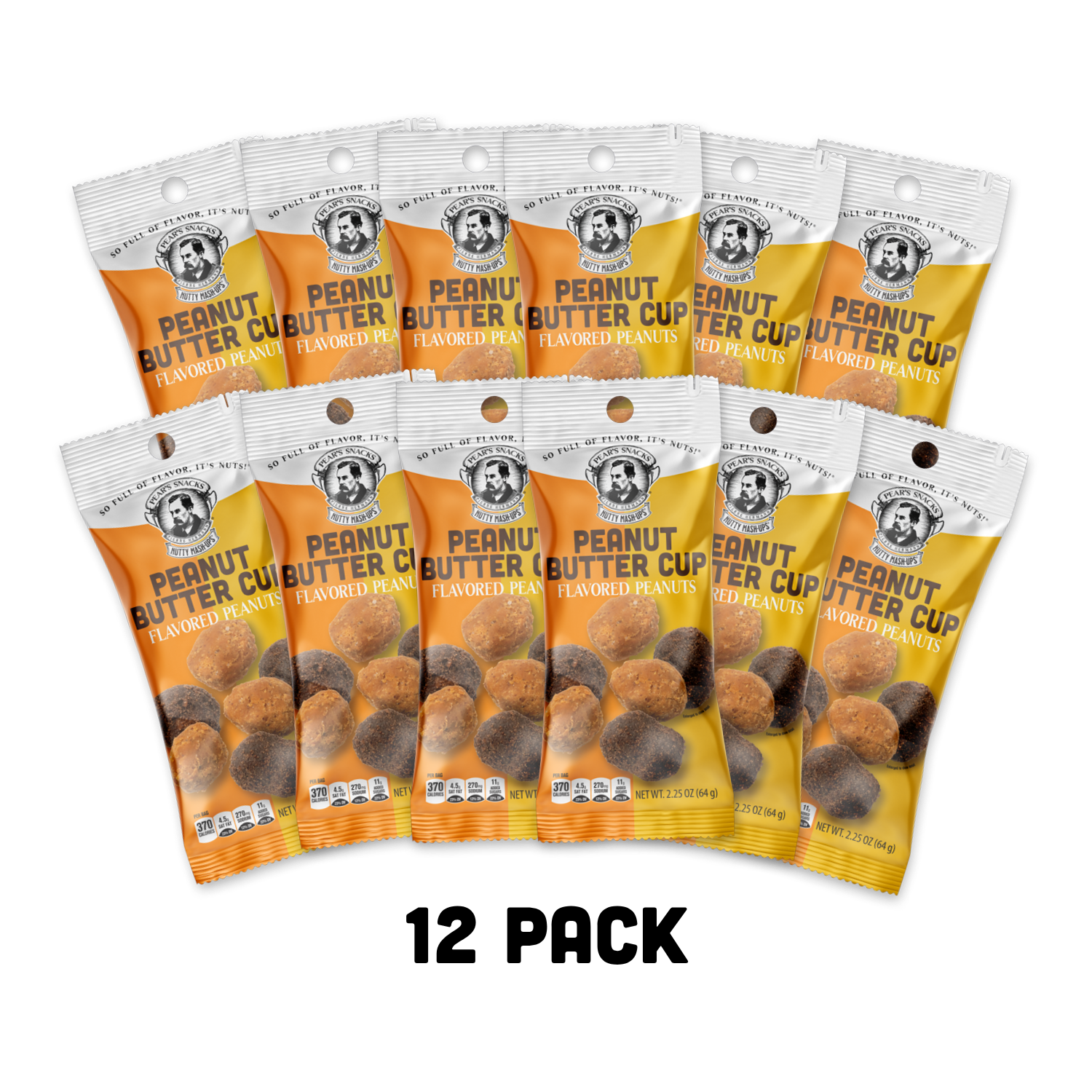 12-pack of Peanut Butter Cup flavored peanuts with visible branding on a white background
