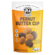 Peanut Butter Cup Flavored Peanuts. Image of the front portion of a single package. 9g Protein per Serving. Contains Plant-Based Ingredients, No Artificial Preservatives, Flavors or Colors. Kosher. Made in the USA.