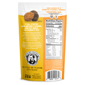 Peanut Butter Cup Flavored Peanuts. Image of the back portion of a single package. Ingredients: Peanuts, Peanut Flour, Sugar, Peanut and/or Sunflower Oil, Brown Sugar, Cocoa Powder, Honey, Salt, Nonfat Dry Milk*, Natural Flavors, Corn Syrup, Xanthan Gum.