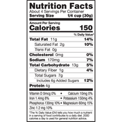 Sugar Cookie Confetti Cashews - Nutrition Facts: About 4 Servings per container. Serving Size is 1/4 cup (30g). Amount per Serving: Calories 150. Total Fat 11g (14%). Saturated Fat 2g (10%). Trans Fat 0g. Cholesterol 0mg (0%). Sodium 170mg (7%). Total Car