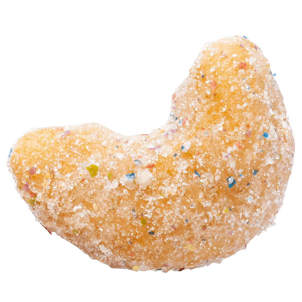 Sugar Cookie Confetti Cashews An out of this world snack experience.  Award-Winning. No Artificial Preservatives, Flavors or Colors. Kosher. Made in the USA.