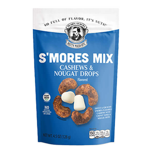 S'mores Mix Cashews & Nougat Drops. Enjoy the classic campfire flavor with S'mores Mix featuring Cashews & Vanilla Nougat Drops. Perfect for an on-the-go indulgence anytime, anywhere